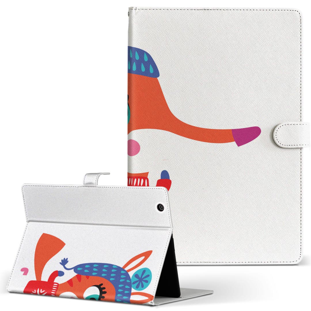 LAVIE Tab T10d 用 タブレット ケース docomo ドコモ Lサイズ 手帳型 タブレットケース カバー レザー フリップ ダイアリー 二つ折り 革 019021 アニマル キッズ