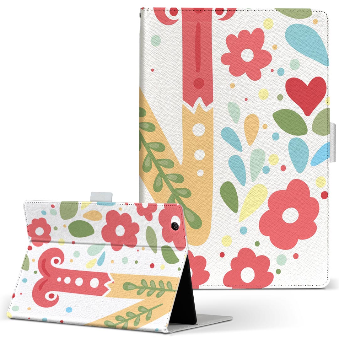 dtab d-51c 用 タブレットケース docomo ドコモ Lサイズ 手帳型 タブレットケース カバー マグネット式 レザー フリップ ダイアリー 二つ折り 革 薄型 軽量 019283 文字 n アルファベット