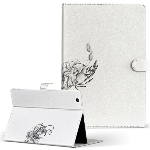 LAVIE Tab T10d 用 タブレット ケース docomo ドコモ Lサイズ 手帳型 タブレットケース カバー レザー フリップ ダイアリー 二つ折り 革 019560 flower モノクロ 花 LAVIE Tab T10d 用 タブレット ケース docomo ドコモ Lサイズ 手帳型 タブレットケース カバー レザー フリップ ダイアリー 二つ折り 革 019560 flower モノクロ 花