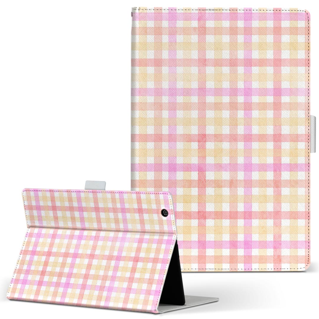 dtab Compact d-02H 用 タブレット ケース Huawei ファーウェイ ディータブコンパクト d02h Mサイズ 手帳型 タブレットケース カバー レザー フリップ ダイアリー 二つ折り 革 000929 チェック　ピンク