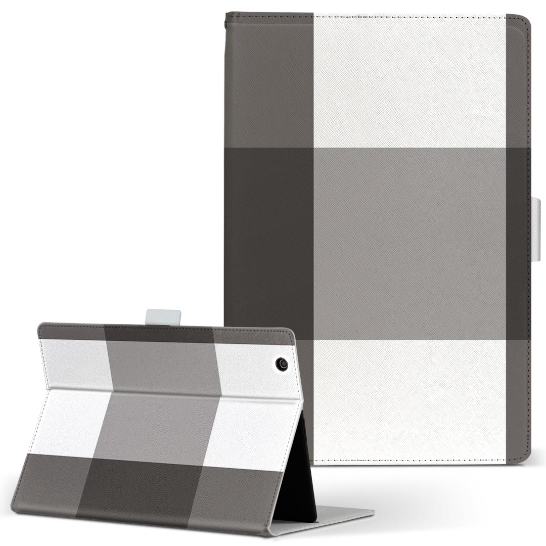 SH-05G AQUOS PAD アクオスパッド sh05g Sサイズ 手帳型 タブレットケース カバー 全機種対応有り レザー フリップ ダイアリー 二つ折り 革 003734 チェック　白　黒