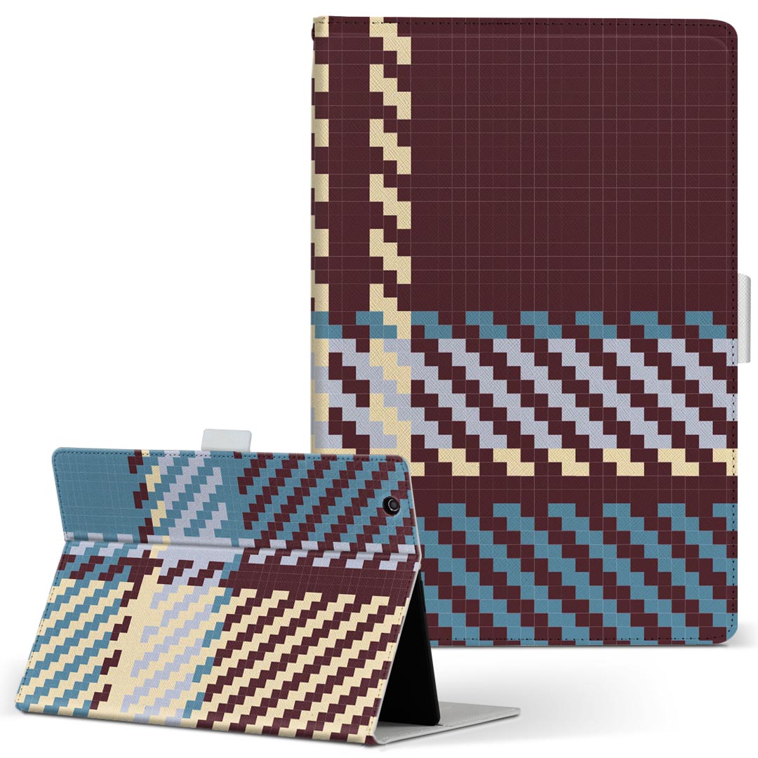 OPPO Pad Air 用 タブレットケース Lサイズ 手帳型 タブレットケース カバー 全機種対応有り レザー フリップ ダイアリー 二つ折り 革 003773 チェック ブラウン 青