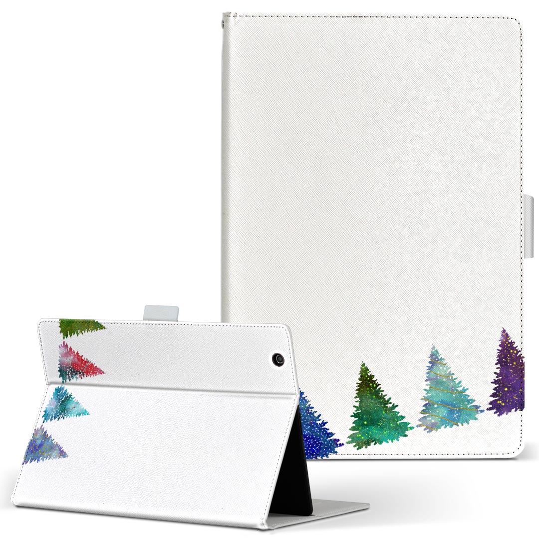 aiwa tab AB8 用 タブレット ケース JA3-TBA0801 / TBA0802 8インチ Mサイズ 手帳型 タブレットケース カバー レザー フリップ ダイアリー 二つ折り 革 020574 クリスマス ツリー