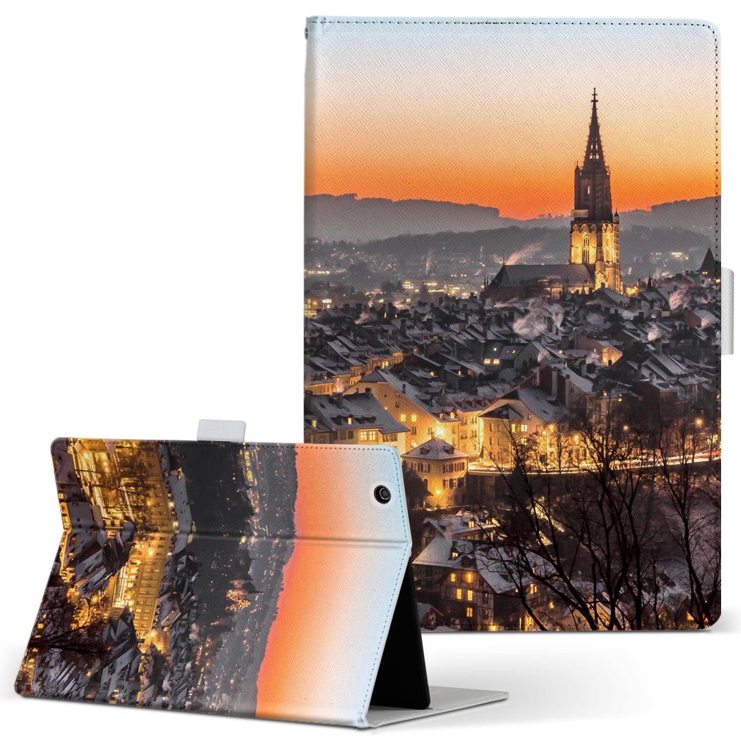 dtab d-51c 用 タブレットケース docomo ドコモ Lサイズ 手帳型 タブレットケース カバー 全機種対応有り レザー フリップ ダイアリー 二つ折り 革 022969 都市　風景　写真