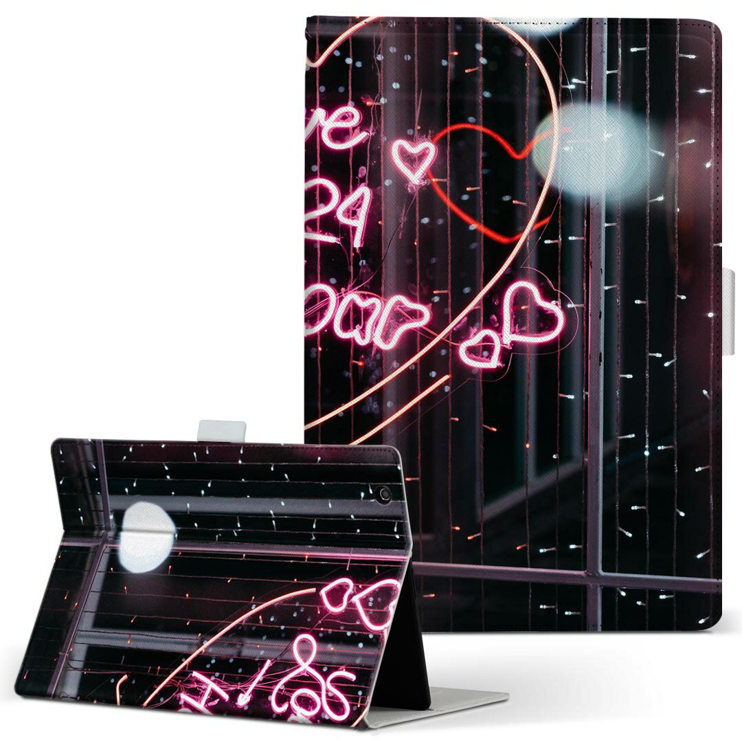 OPPO Pad Air 用 タブレットケース Lサイズ 手帳型 タブレットケース カバー 全機種対応有り レザー フリップ ダイアリー 二つ折り 革 023103 文字 英字 ネオン ハート