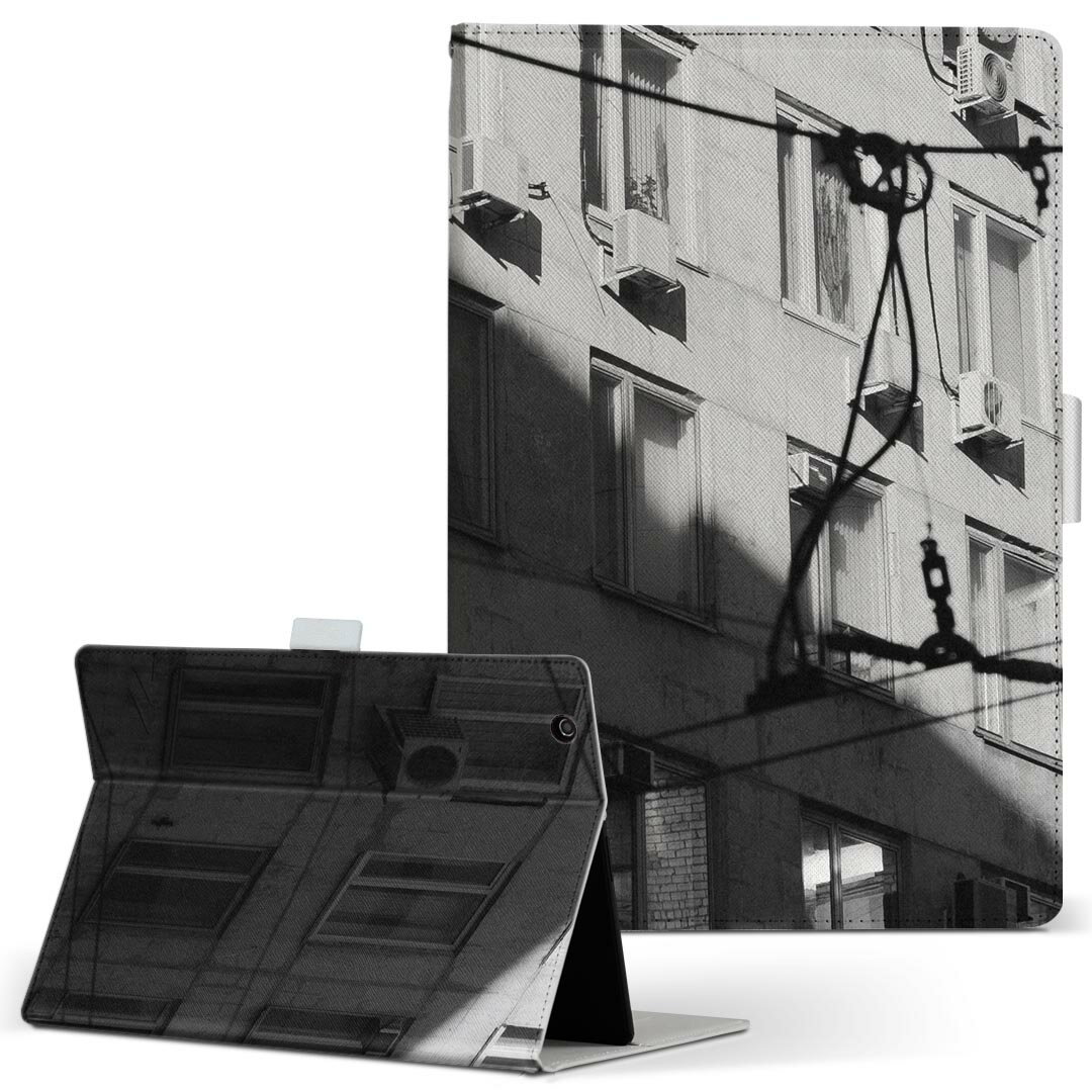 Lenovo Tab B10 HD (2nd Gen) 用 タブレットケース Lサイズ 手帳型 タブレットケース カバー 全機種対応有り レザー フリップ ダイアリー 二つ折り 革 023127 モノクロ 写真