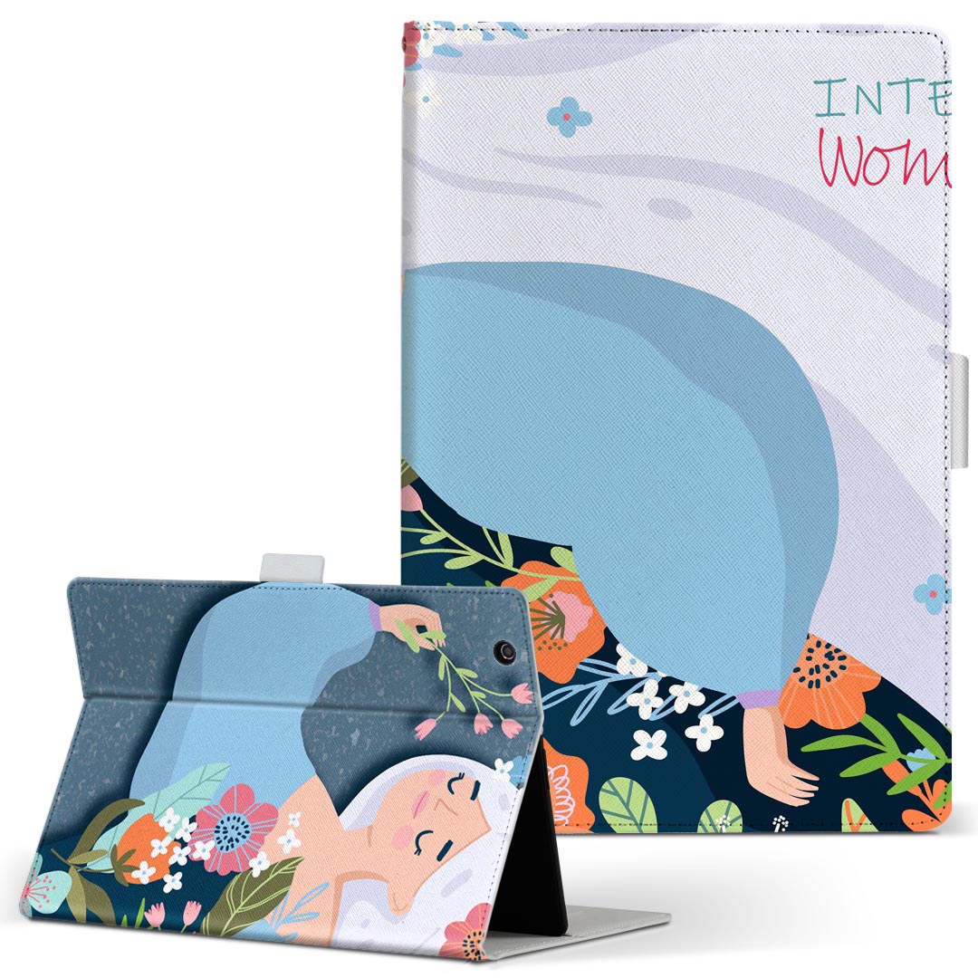 aiwa tab AB8 用 タブレット ケース JA3-TBA0801 / TBA0802 8インチ Mサイズ 手帳型 タブレットケース カバー レザー フリップ ダイアリー 二つ折り 革 023463 花　フラワー　イラスト