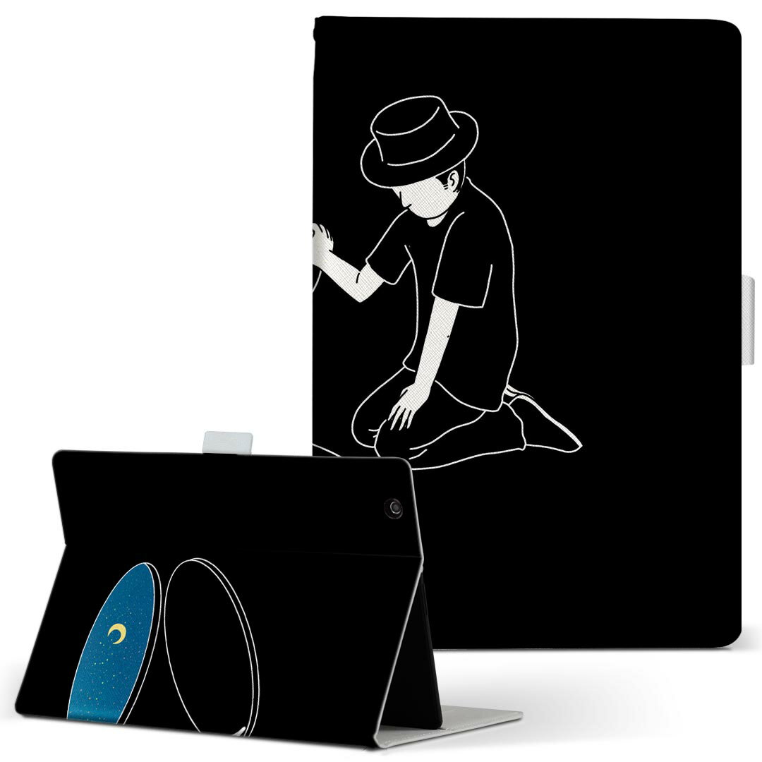 Lenovo Tab B10 HD (2nd Gen) 用 タブレットケース Lサイズ 手帳型 タブレットケース カバー 全機種対応有り レザー フリップ ダイアリー 二つ折り 革 023550 イラスト　月　黒