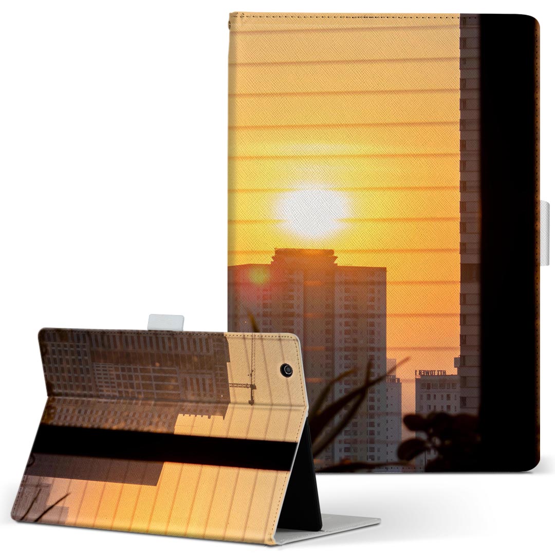 aiwa tab AB8 用 タブレット ケース JA3-TBA0801 / TBA0802 8インチ Mサイズ 手帳型 タブレットケース カバー レザー フリップ ダイアリー 二つ折り 革 023579 夕日 写真 風景