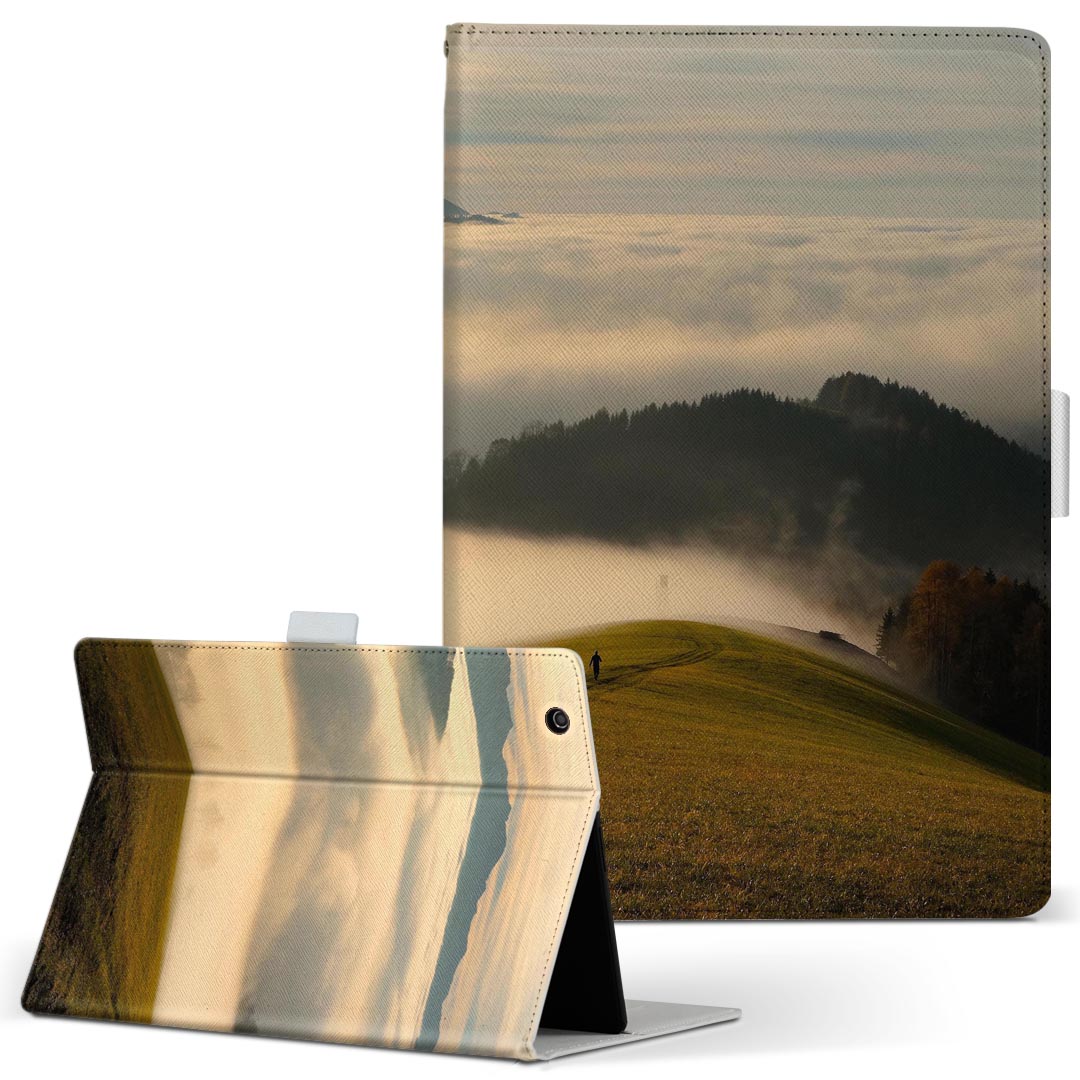 OPPO Pad Air 用 タブレットケース Lサイズ 手帳型 タブレットケース カバー 全機種対応有り レザー フリップ ダイアリー 二つ折り 革 023596 景色　山　雲