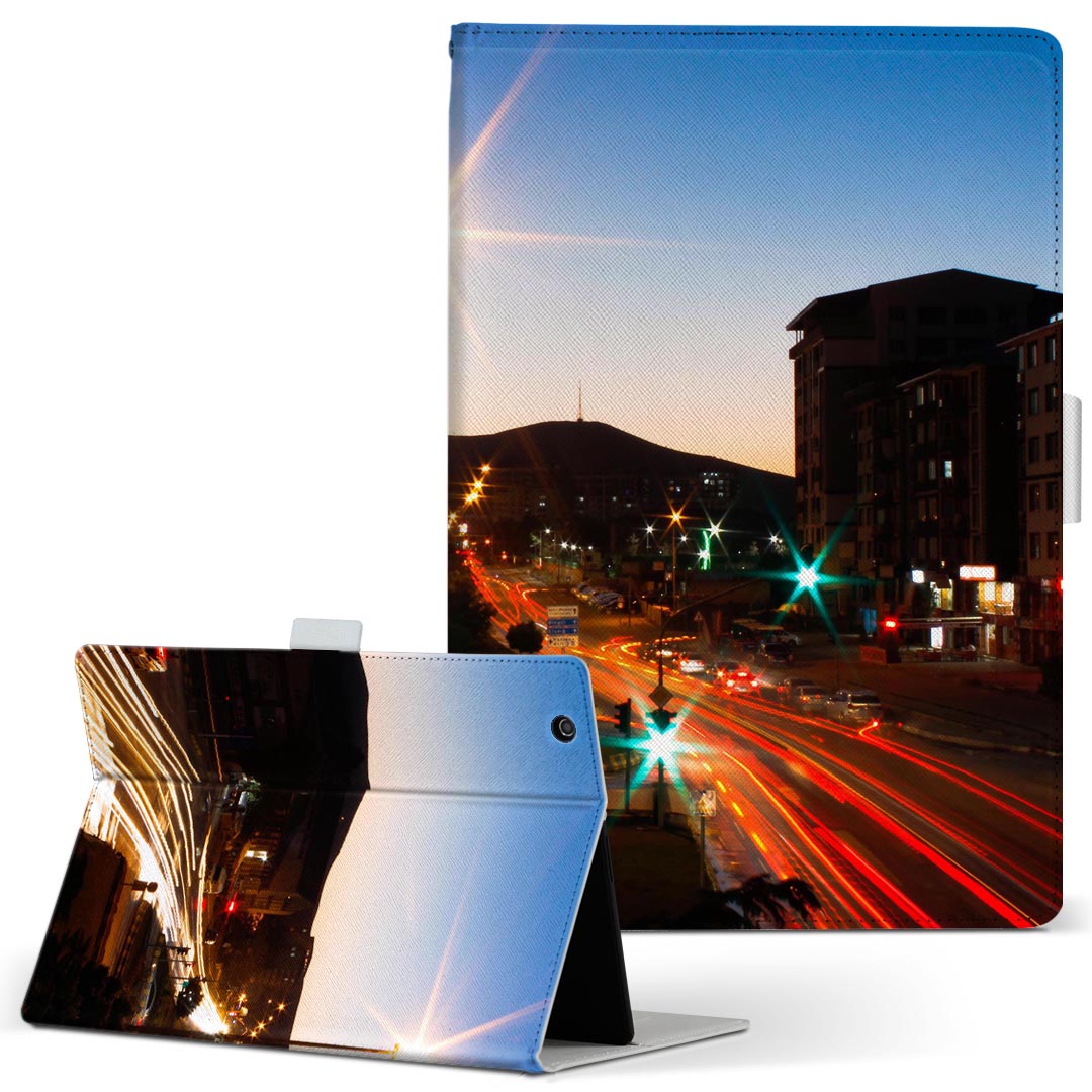 dtab d-51c 用 タブレットケース docomo ドコモ Lサイズ 手帳型 タブレットケース カバー 全機種対応有り レザー フリップ ダイアリー 二つ折り 革 023649 道路 写真 風景