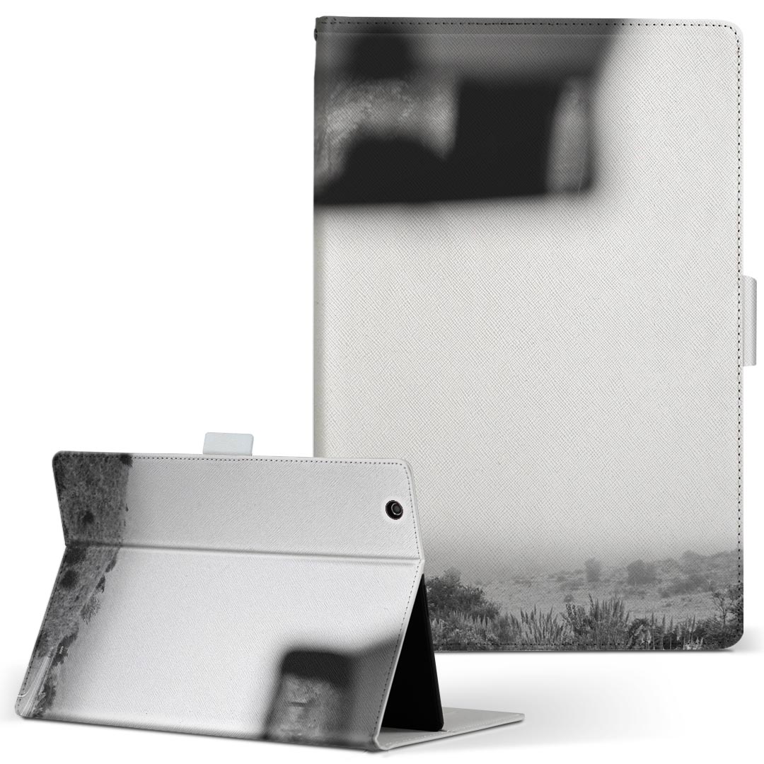 Lenovo Tab B10 HD (2nd Gen) 用 タブレットケース Lサイズ 手帳型 タブレットケース カバー 全機種対応有り レザー フリップ ダイアリー 二つ折り 革 023729 車　道路　モノクロ