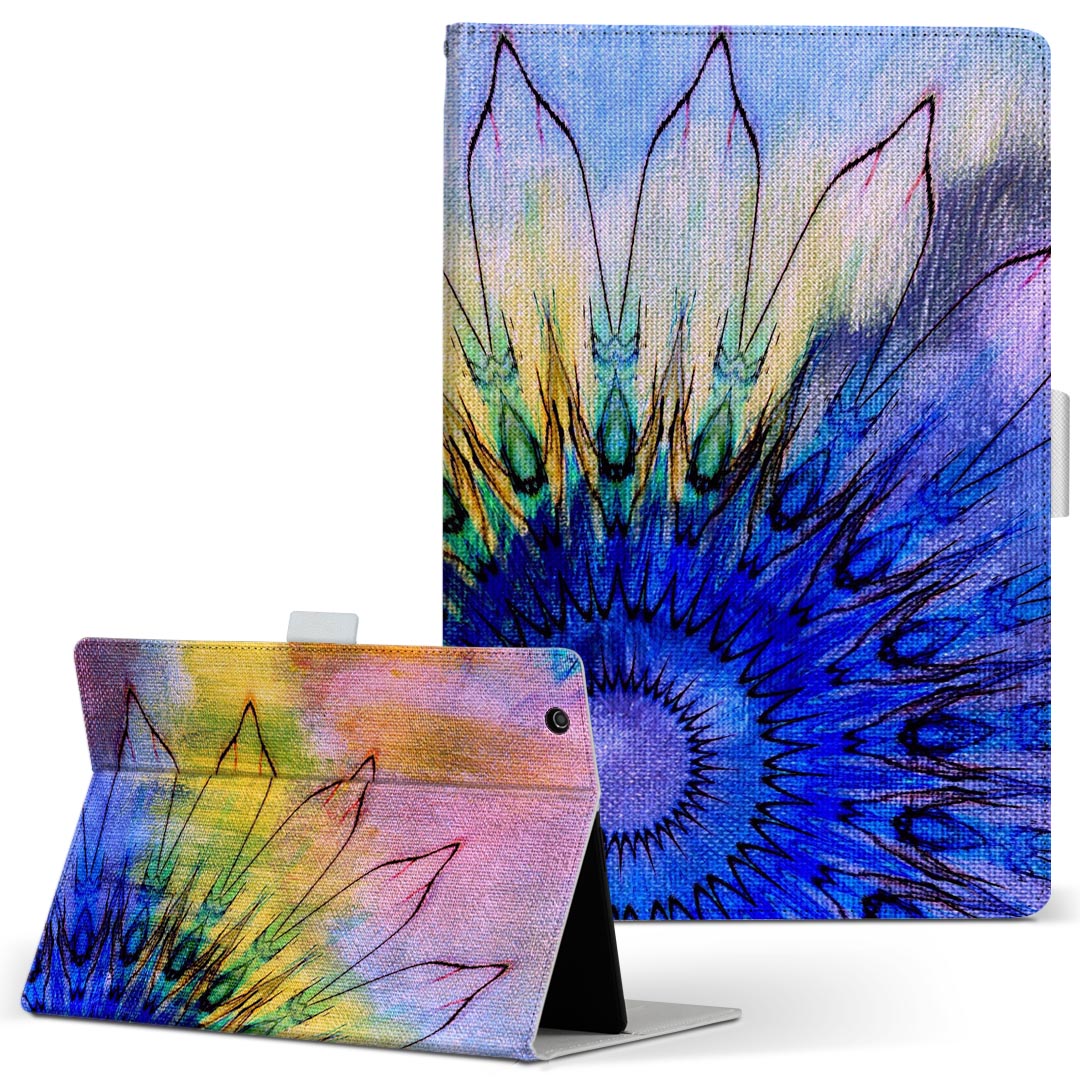 dtab d-51c 用 タブレットケース docomo ドコモ Lサイズ 手帳型 タブレットケース カバー 全機種対応有り レザー フリップ ダイアリー 二つ折り 革 023821 花 ひまわり タイダイ染