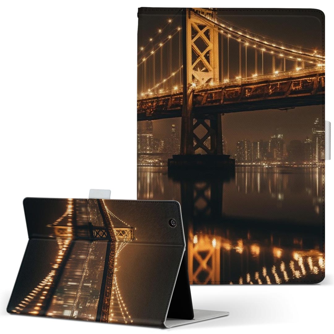 Xperia Tablet 用 タブレット ケース エクスペリアタブレット sot31 SONY ソニー Lサイズ 手帳型 タブレットケース カバー レザー フリップ ダイアリー 二つ折り 革 033698 吊り橋 夜景