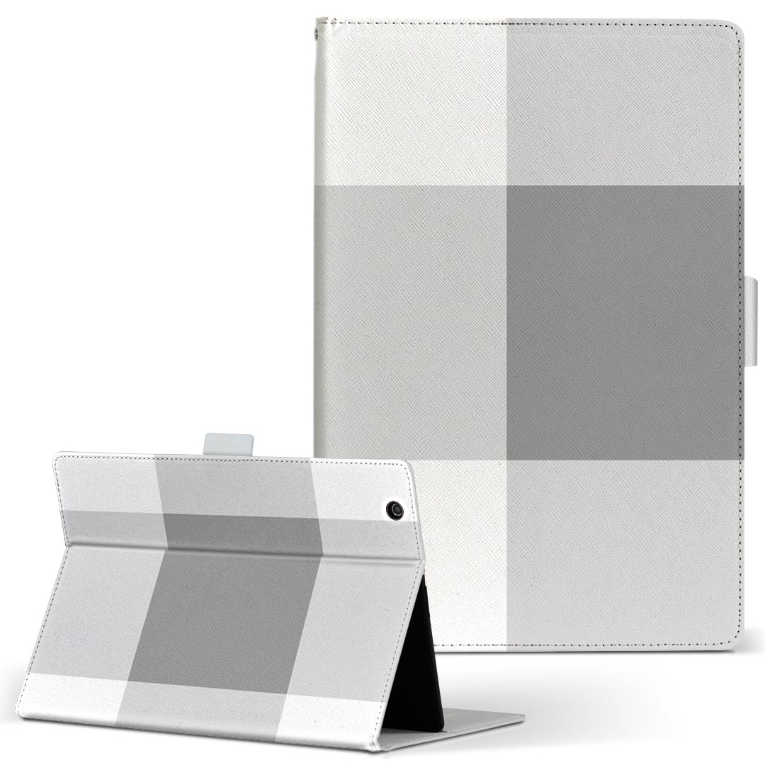 Xperia Z3 Tablet compact エクスペリアタブレット Mサイズ 手帳型 タブレットケース カバー 全機種対応有り レザー フリップ ダイアリー 二つ折り 革 004228 チェック 白 グレー
