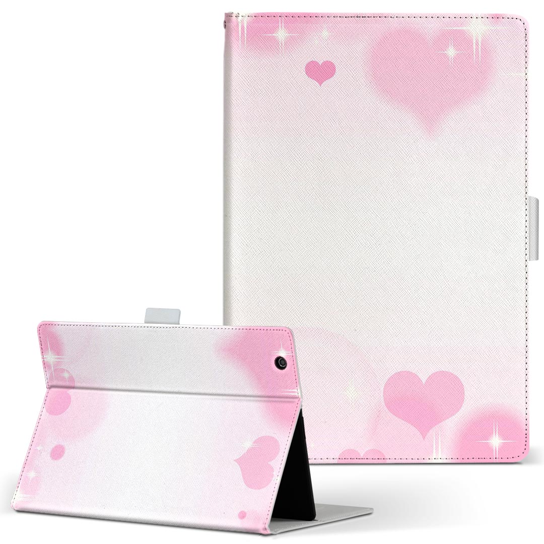 dtab d-41A d41a 対応 手帳型 タブレットケース タブレットカバー カバー レザー ケース 手帳タイプ フリップ ダイアリー 二つ折り 直接貼り付けタイプ 005206 ハート　ピンク　キラキラ