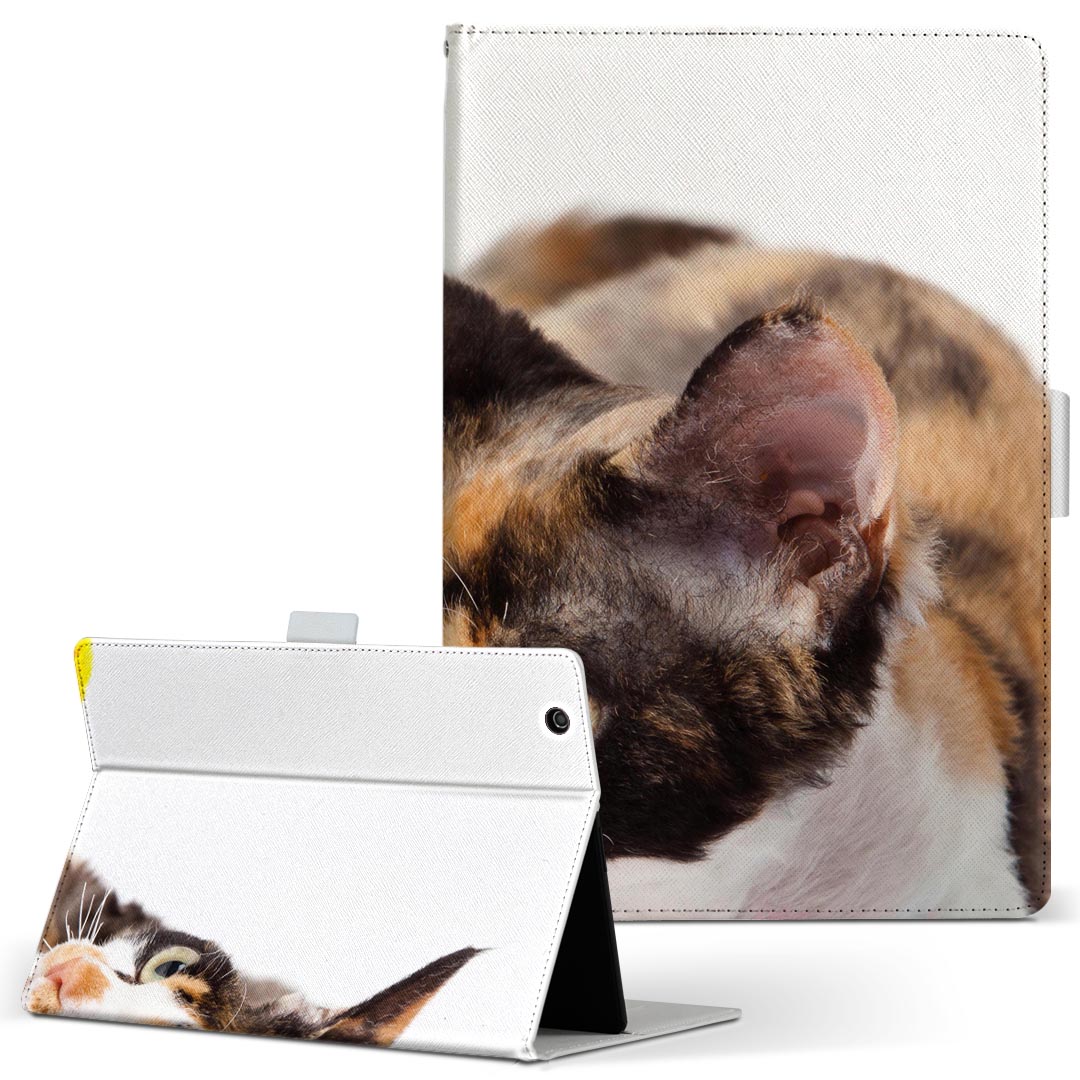Lenovo Tab B10 HD (2nd Gen) 用 タブレットケース Lサイズ 手帳型 タブレットケース カバー 全機種対応有り レザー フリップ ダイアリー 二つ折り 革 005939 アニマル 写真　動物　猫　ねこ