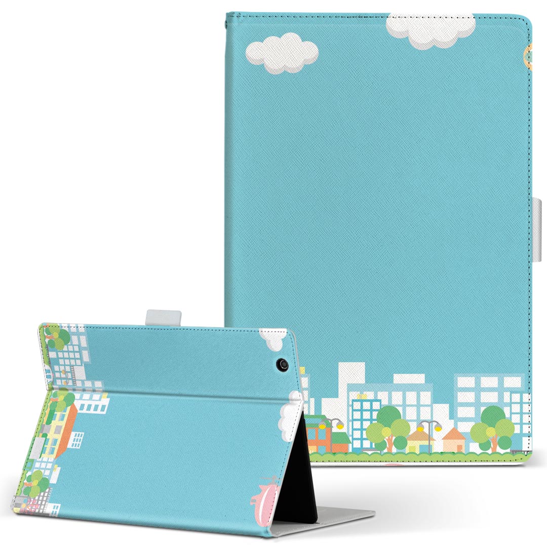 dtab Compact d-02K ディータブコンパクト D02K Mサイズ 手帳型 タブレットケース カバー 全機種対応有り レザー フリップ ダイアリー 二つ折り 革 006805 イラスト　街　建物