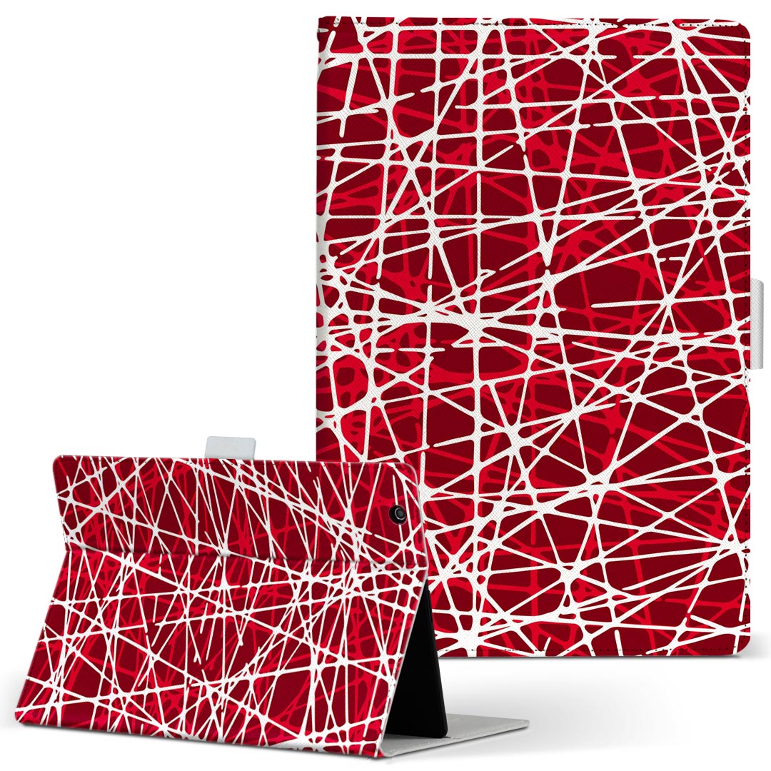 SH-06F AQUOS PAD アクオスパッド sh06f Sサイズ 手帳型 タブレットケース カバー 全機種対応有り レザー フリップ ダイアリー 二つ折り 革 007875 赤　レッド　模様　線　ライン