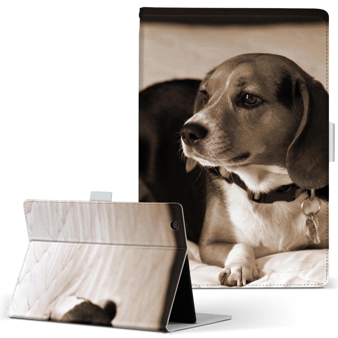 iPad mini 4 Apple ipadmini4 Mサイズ 手帳型 タブレットケース カバー 全機種対応有り レザー フリップ ダイアリー 二つ折り 革 008194 写真 セピア 犬
