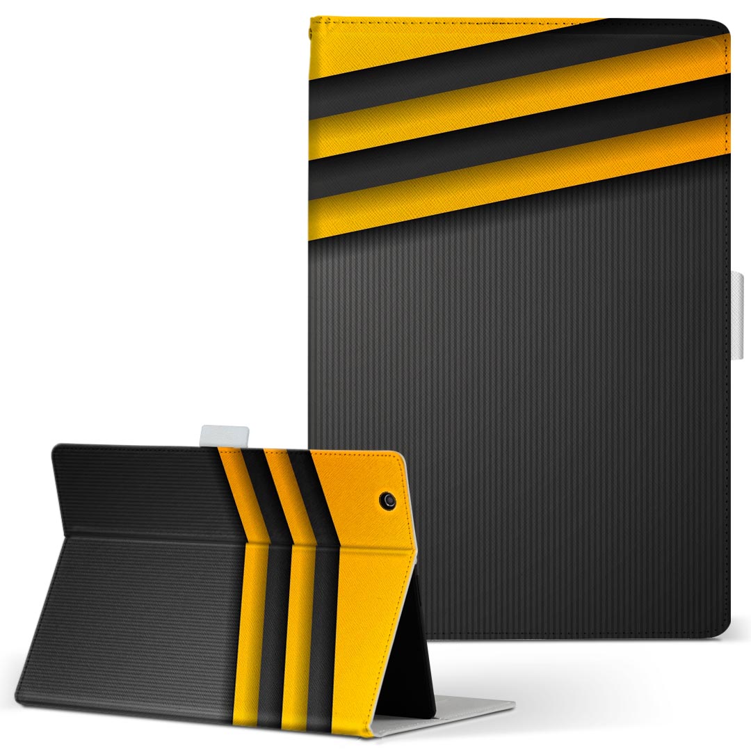 Lenovo Tab B10 HD (2nd Gen) 用 タブレットケース Lサイズ 手帳型 タブレットケース カバー 全機種対応有り レザー フリップ ダイアリー 二つ折り 革 008267 黒　ブラック　黄色　イエロー　模様