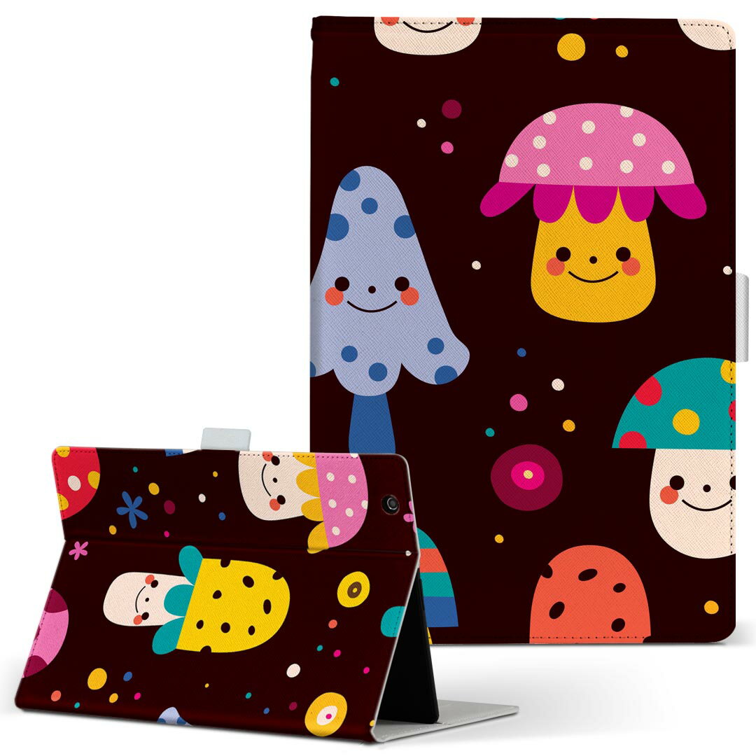 dtab Compact d-02K ディータブコンパクト D02K Mサイズ 手帳型 タブレットケース カバー 全機種対応有り レザー フリップ ダイアリー 二つ折り 革 008357 カラフル　模様　きのこ　水玉