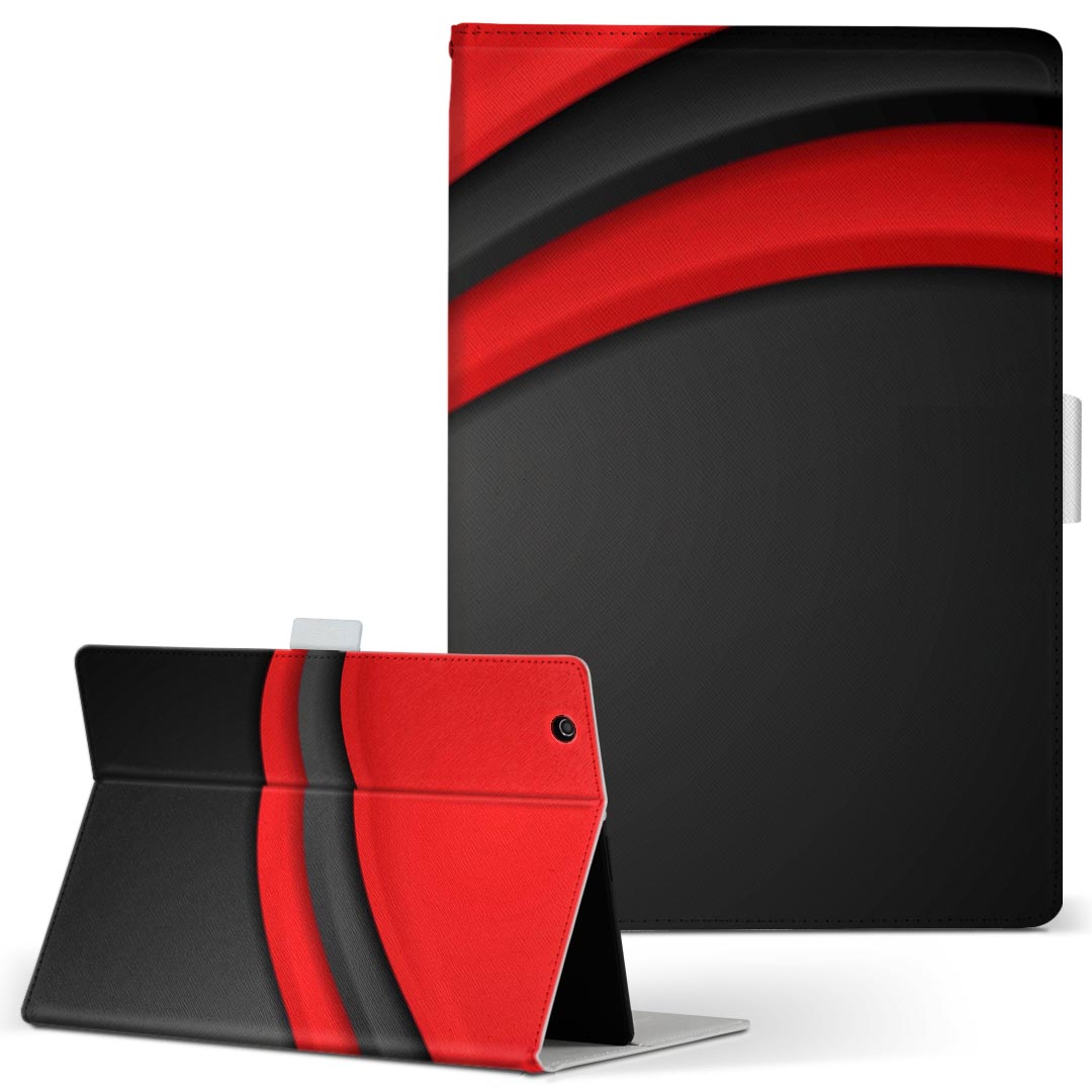 SH-06F AQUOS PAD アクオスパッド sh06f Sサイズ 手帳型 タブレットケース カバー 全機種対応有り レザー フリップ ダイアリー 二つ折り 革 008557 黒 赤 レッド ブラック 模様