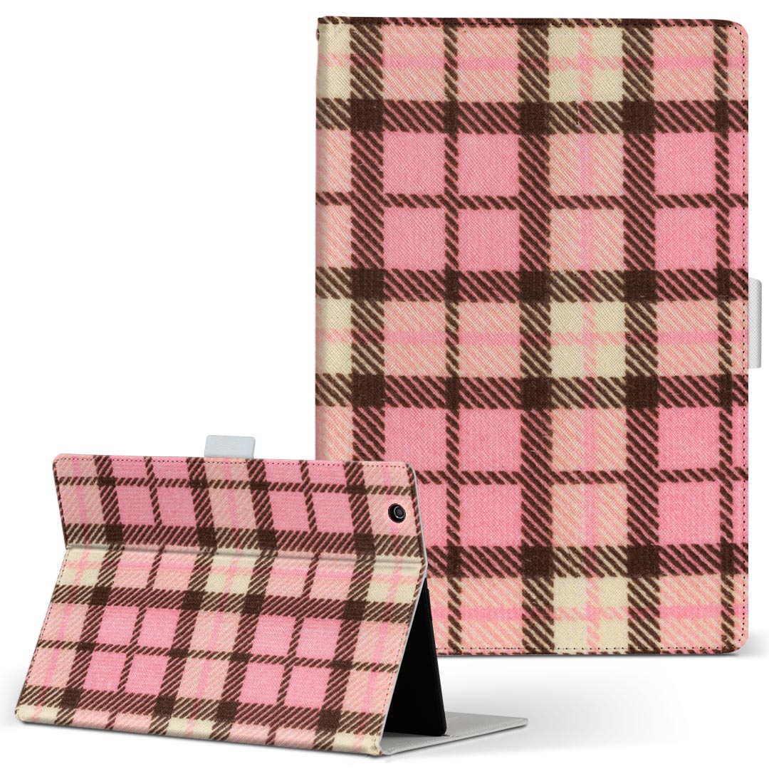 iPad 第6世代 Apple アップル iPad アイパッド ipad6 Lサイズ 手帳型 タブレットケース カバー 全機種対応有り レザー フリップ ダイアリー 二つ折り 革 008701 ピンク　チェック　模様