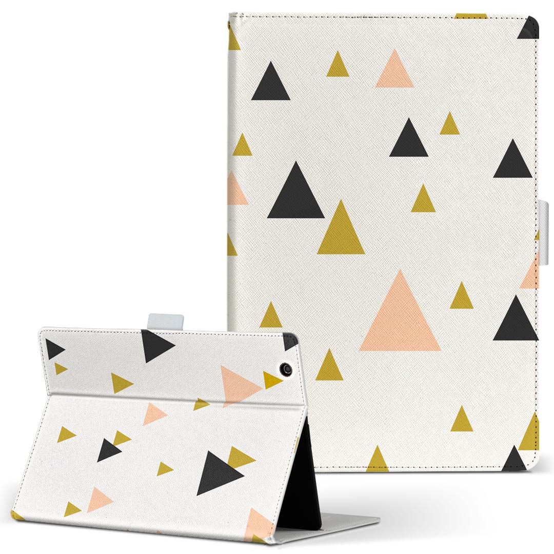 KYT32 Qua tab QZ8 キュアタブ quatabqz8 Mサイズ 手帳型 タブレットケース カバー 全機種対応有り レザー フリップ ダイアリー 二つ折り 革 008869 三角 模様 ピンク 黒 ブラック