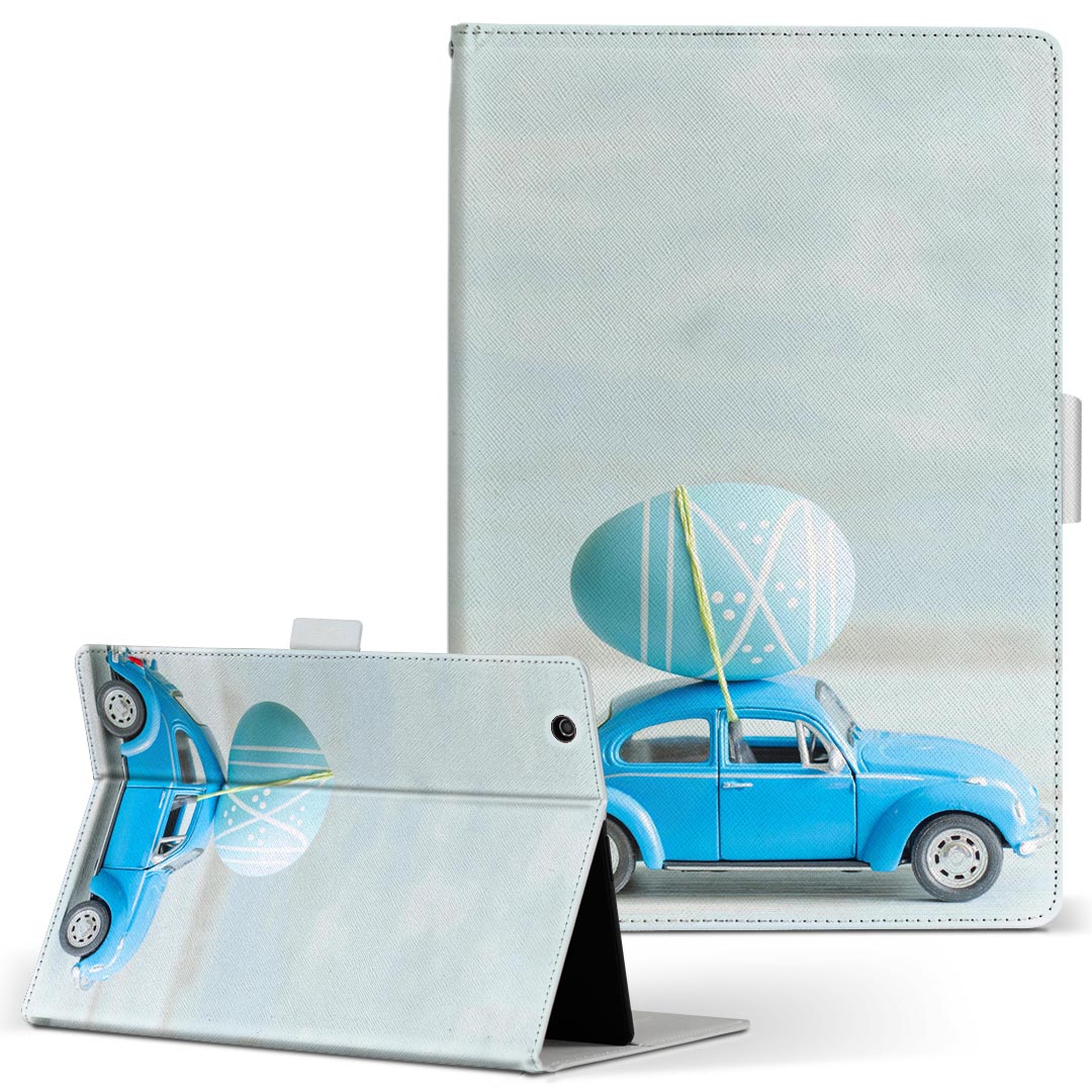 Quatab 01 キュアタブ Qua tab 01 au Mサイズ 手帳型 タブレットケース カバー 全機種対応有り レザー フリップ ダイアリー 二つ折り 革 010765 写真　車　水色