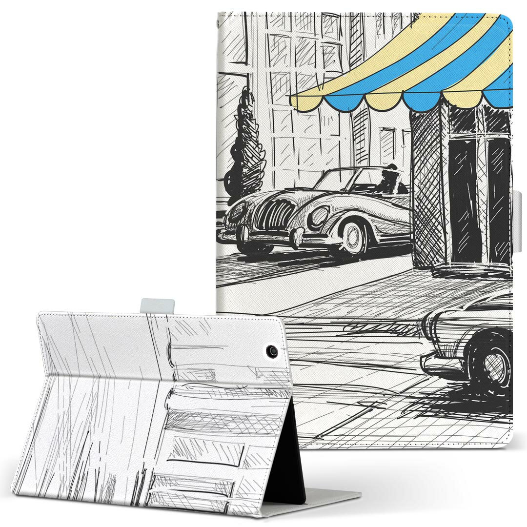 dtab Compact d-42A Lenovo docomo ドコモ Sサイズ 手帳型 タブレットケース カバー 全機種対応有り レザー フリップ ダイアリー 二つ折り 革 010819 イラスト 車 風景