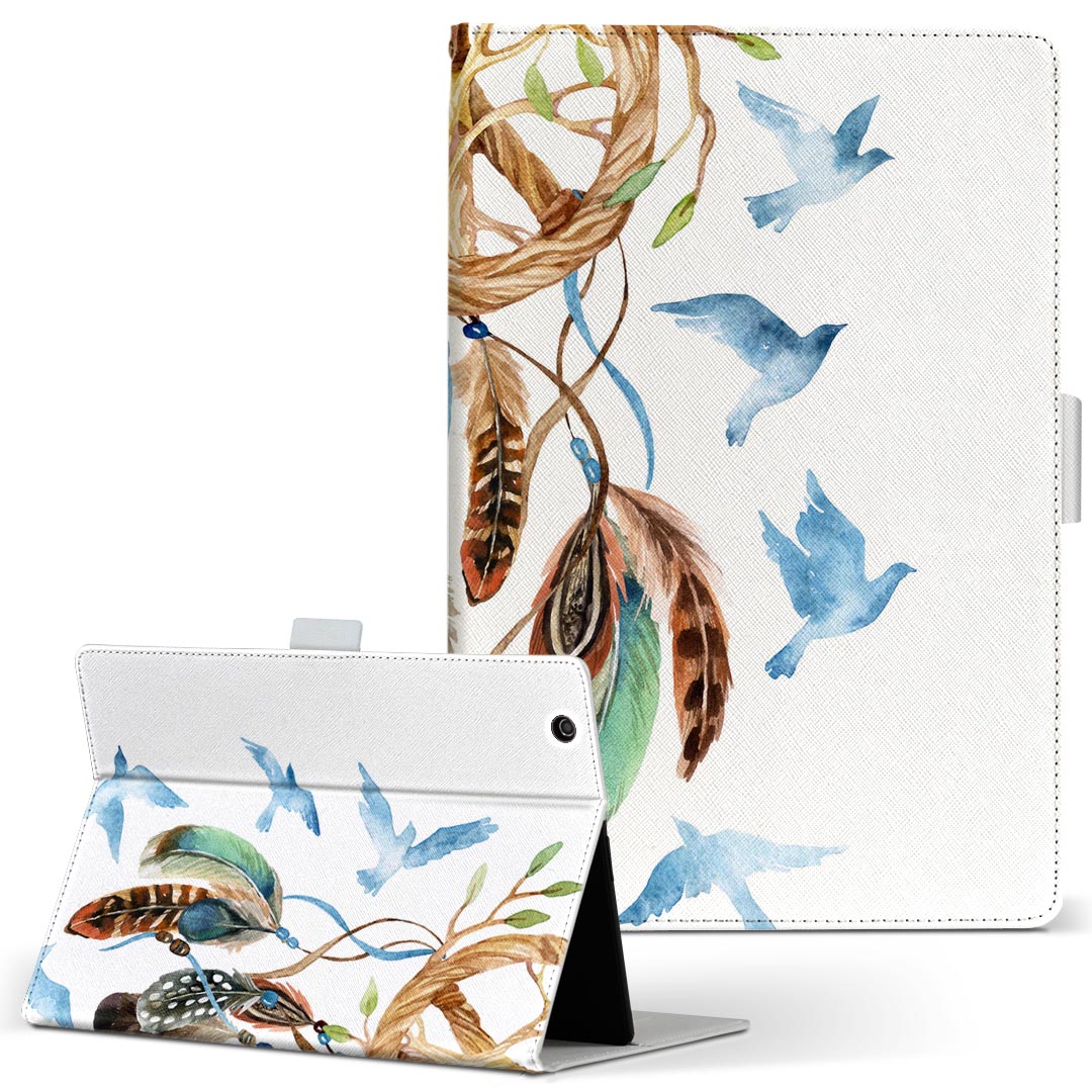 OPPO Pad Air 用 タブレットケース Lサイズ 手帳型 タブレットケース カバー 全機種対応有り レザー フリップ ダイアリー 二つ折り 革 011782 ドリームキャッチャー　鳥　ピース