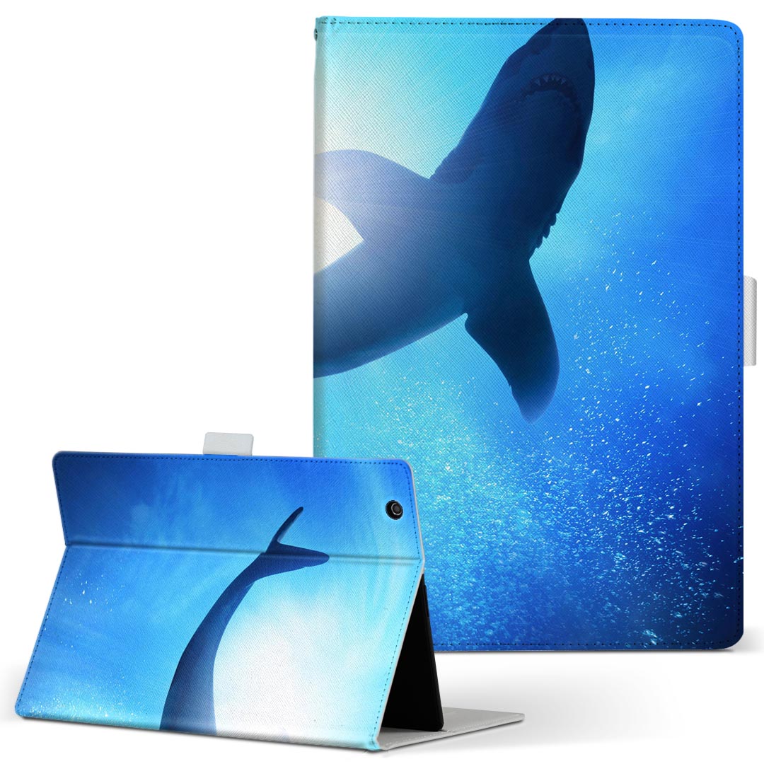 iPad 第6世代 Apple アップル iPad アイパッド ipad6 Lサイズ 手帳型 タブレットケース カバー 全機種対応有り レザー フリップ ダイアリー 二つ折り 革 012652 魚　くじら　海