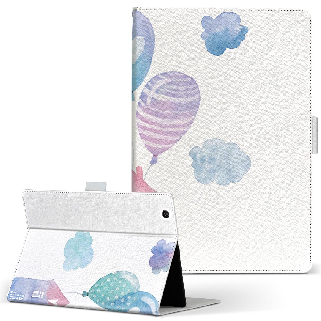 aiwa tab AB8 用 タブレット ケース JA3-TBA0801 / TBA0802 8インチ Mサイズ 手帳型 タブレットケース カバー レザー フリップ ダイアリー 二つ折り 革 017798 梅雨 雨の家 雲 風船