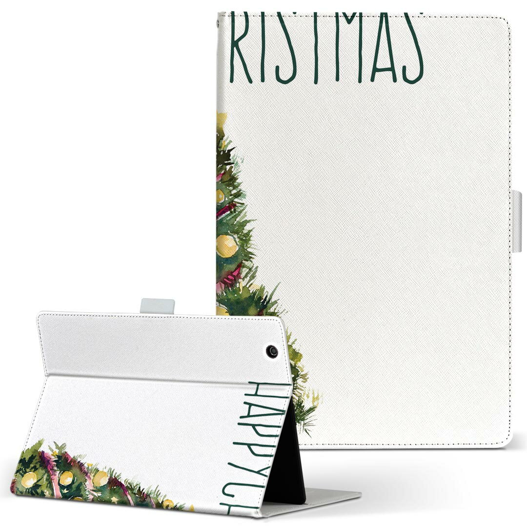 aiwa tab AB8 用 タブレット ケース JA3-TBA0801 / TBA0802 8インチ Mサイズ 手帳型 タブレットケース カバー レザー フリップ ダイアリー 二つ折り 革 017834 クリスマス ツリー 英字