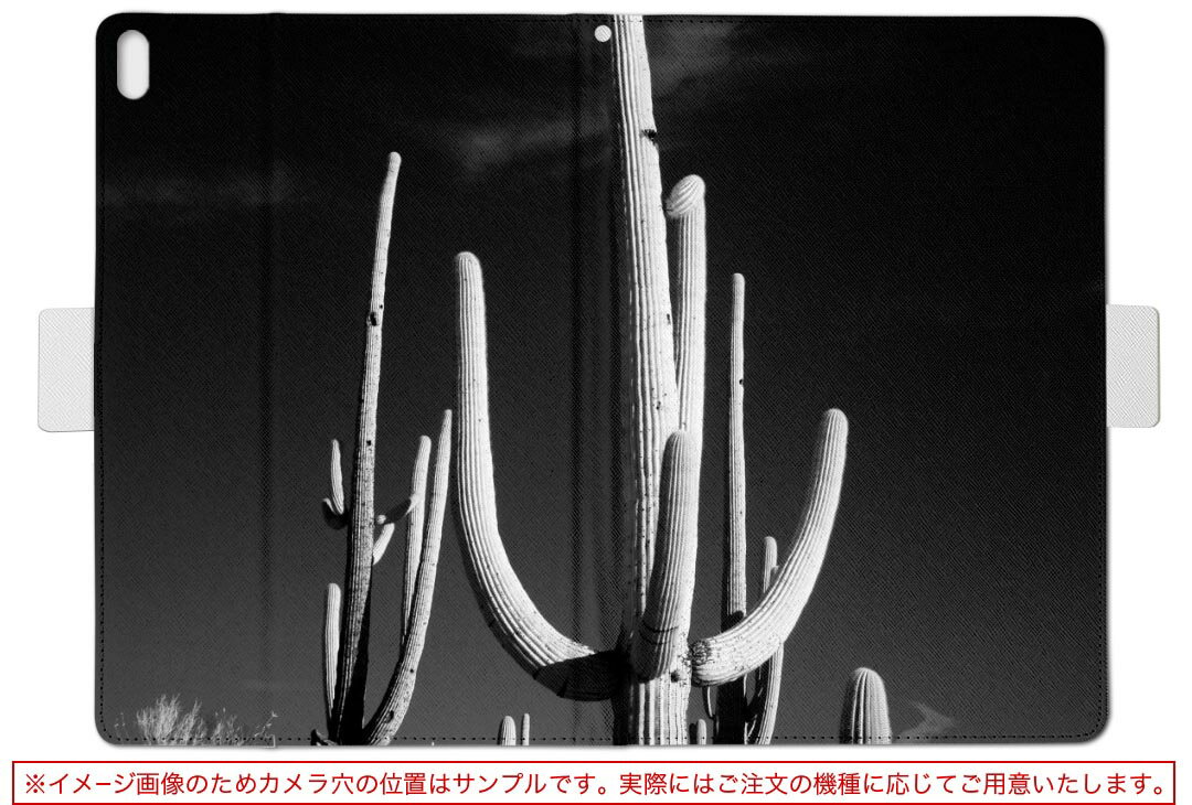 dtab d-51c 用 タブレットケース docomo ドコモ Lサイズ 手帳型 タブレットケース カバー 全機種対応有り レザー フリップ ダイアリー 二つ折り 革 023052 サボテン　モノクロ　写真