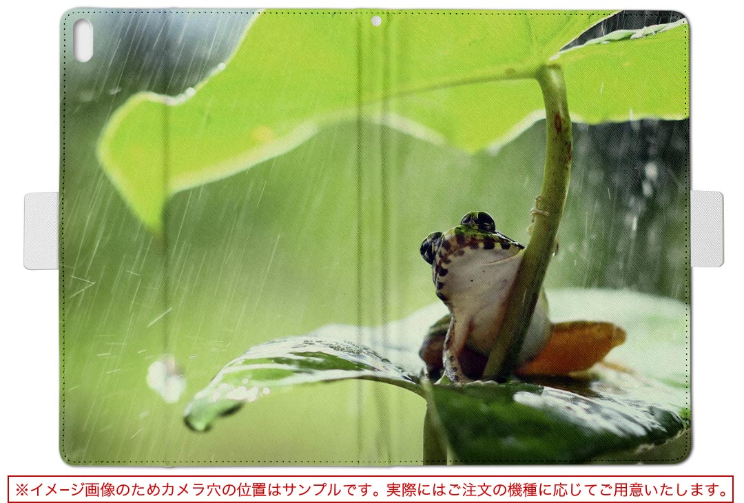 dtab Compact d-02K ディータブコンパクト D02K Mサイズ 手帳型 タブレットケース カバー 全機種対応有り レザー フリップ ダイアリー 二つ折り 革 023378 カエル　生き物　雨