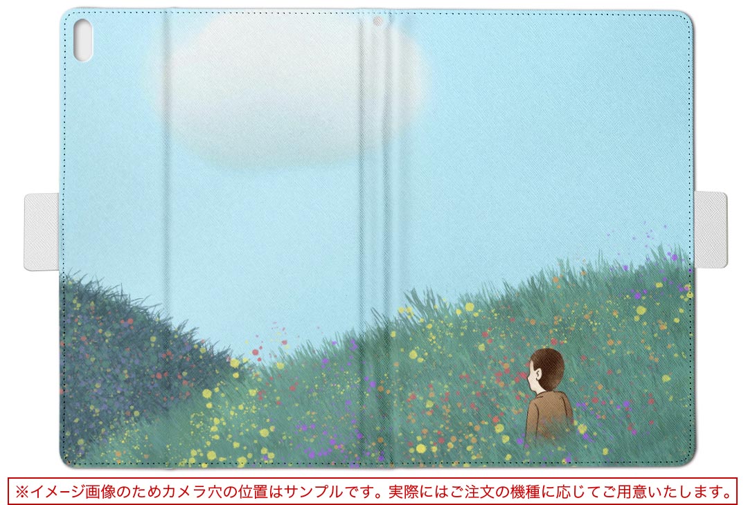 dtab d-51c 用 タブレットケース docomo ドコモ Lサイズ 手帳型 タブレットケース カバー 全機種対応有り レザー フリップ ダイアリー 二つ折り 革 023549 花　イラスト　雲　空