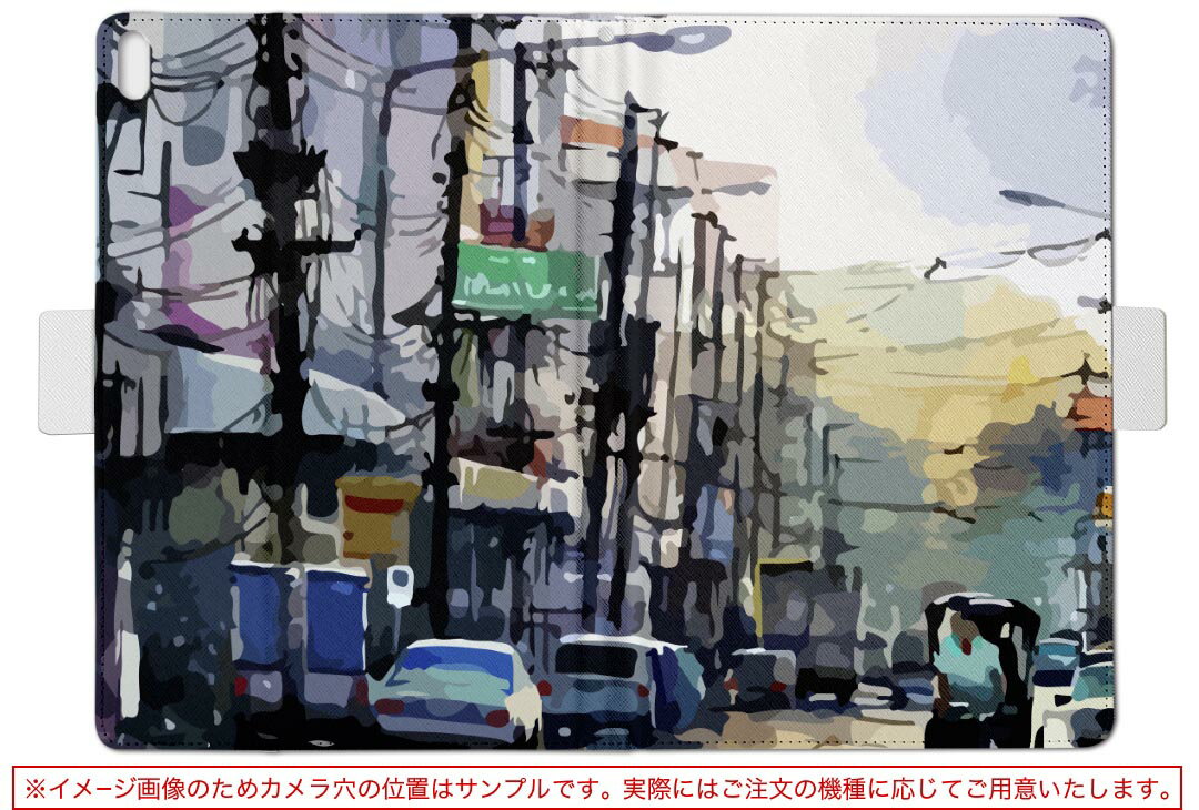 Lenovo Tab B10 HD (2nd Gen) 用 タブレットケース Lサイズ 手帳型 タブレットケース カバー 全機種対応有り レザー フリップ ダイアリー 二つ折り 革 023643 街並み　風景