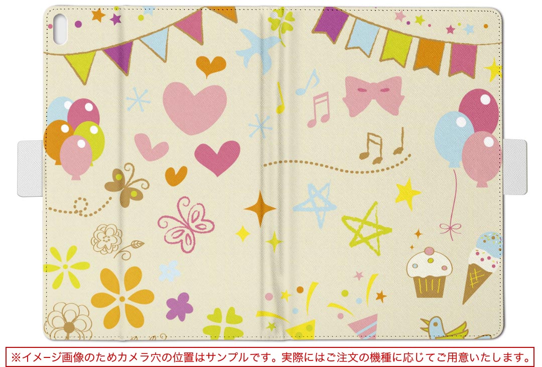 スマコレのiPad Air 2 用 タブレット ケース Apple iPad アイパッド ipadair2 Lサイズ 手帳型 タブレットケース カバー レザー フリップ ダイアリー 二つ折り 革 005335 ハート　花　リボン｜アングル2