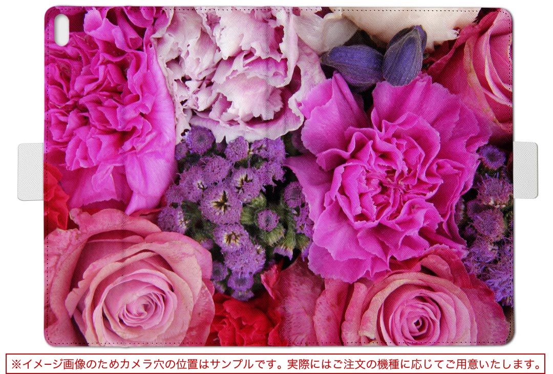 HUAWEI MatePad SE 10.4 専用 タブレットケース Lサイズ 手帳型 タブレットケース カバー 全機種対応有り レザー フリップ ダイアリー 二つ折り 革 005404 写真　花
