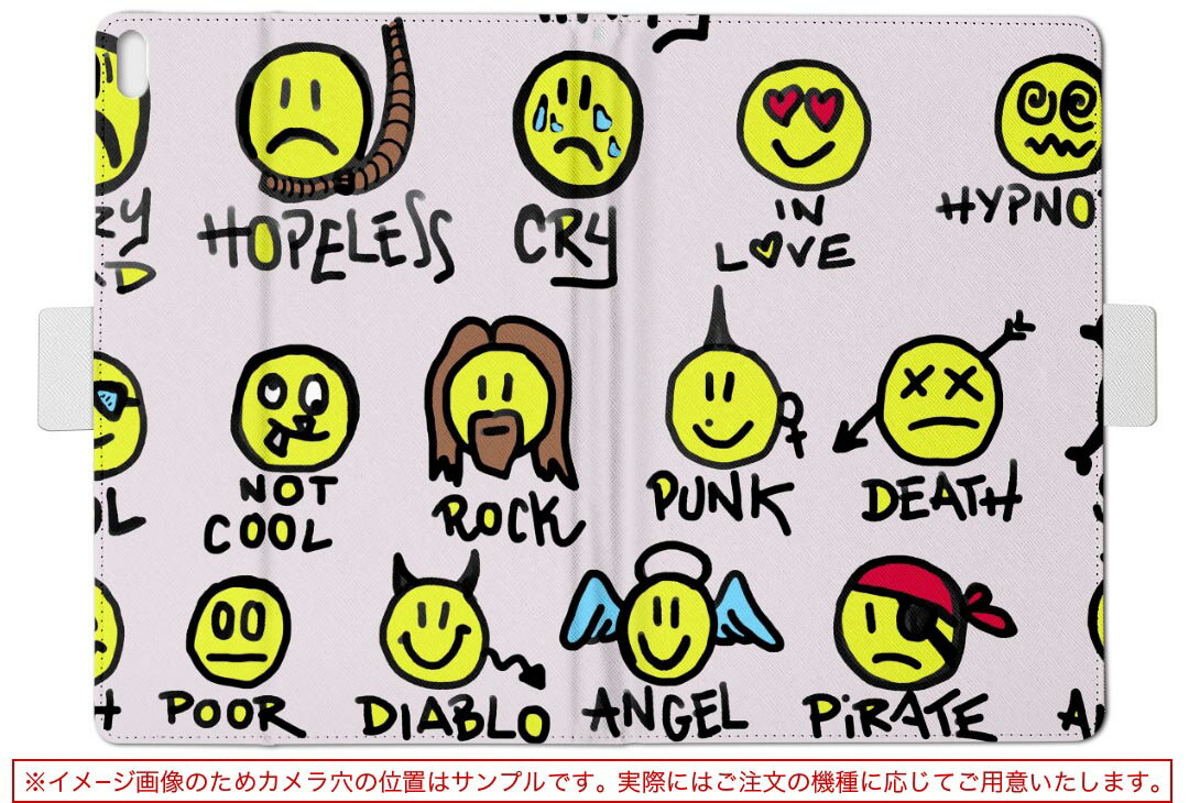 ARROWS Tab F-03G FUJITSU 富士通 ARROWS Tab アローズタブ f03g LLサイズ 手帳型 タブレットケース カバー 全機種対応有り レザー フリップ ダイアリー 二つ折り 革 006105 スマイル　アイコン　イラスト