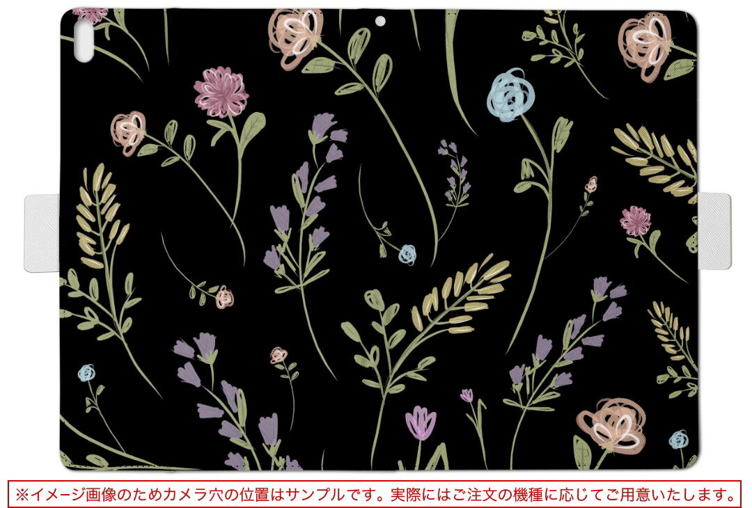OPPO Pad Air 用 タブレットケース Lサイズ 手帳型 タブレットケース カバー 全機種対応有り レザー フリップ ダイアリー 二つ折り 革 008343 花　　黒　ブラック