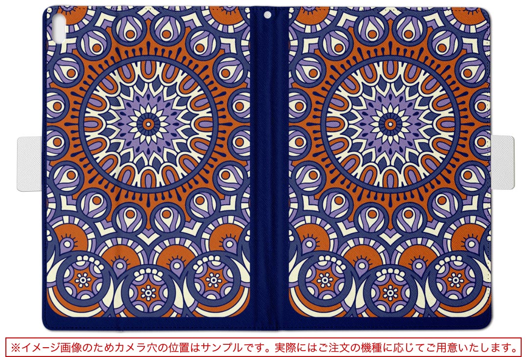 HUAWEI MatePad SE 10.4 専用 タブレットケース Lサイズ 手帳型 タブレットケース カバー 全機種対応有り レザー フリップ ダイアリー 二つ折り 革 010134 アジアン　模様　オレンジ