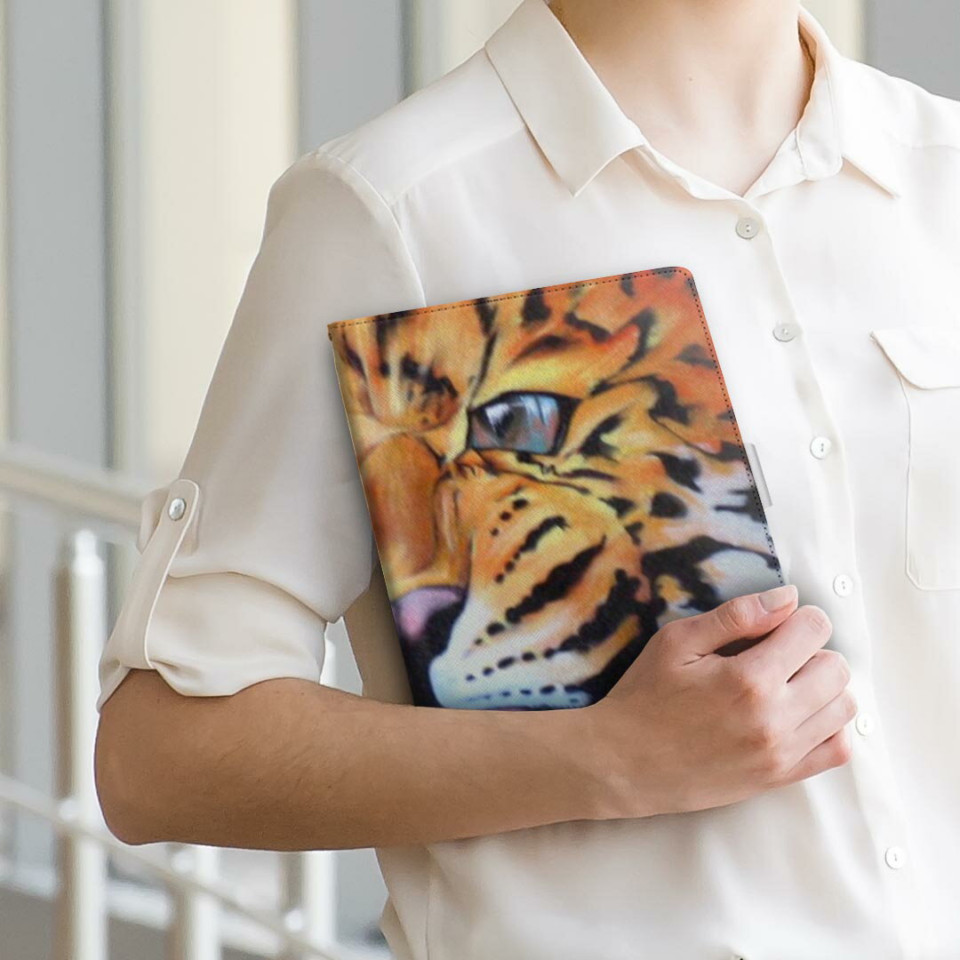 pad5 / pad5 pro Lサイズ 手帳型 タブレットケース カバー 全機種対応有り レザー フリップ ダイアリー 二つ折り 革 000025 虎　動物