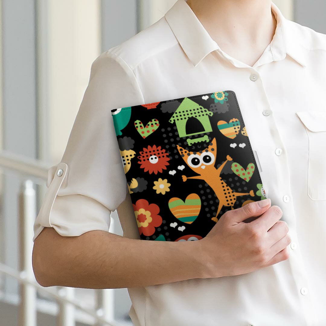pad5 / pad5 pro Lサイズ 手帳型 タブレットケース カバー 全機種対応有り レザー フリップ ダイアリー 二つ折り 革 000070 かわいい　柄　ふくろう