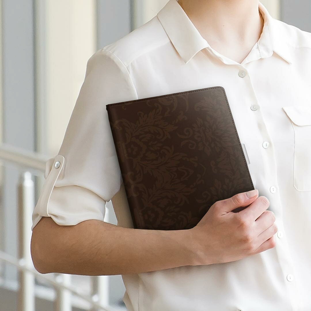 Huawei dtab d-01K ファーウェイ d01k Lサイズ 手帳型 タブレットケース カバー 全機種対応有り レザー フリップ ダイアリー 二つ折り 革 000411 ペイズリー　ダマスク　花