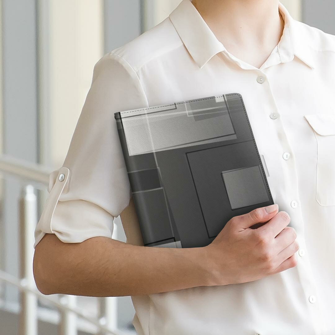 Lenovo Tab B10 HD (2nd Gen) 用 タブレットケース Lサイズ 手帳型 タブレットケース カバー 全機種対応有り レザー フリップ ダイアリー 二つ折り 革 000474 タイル　黒