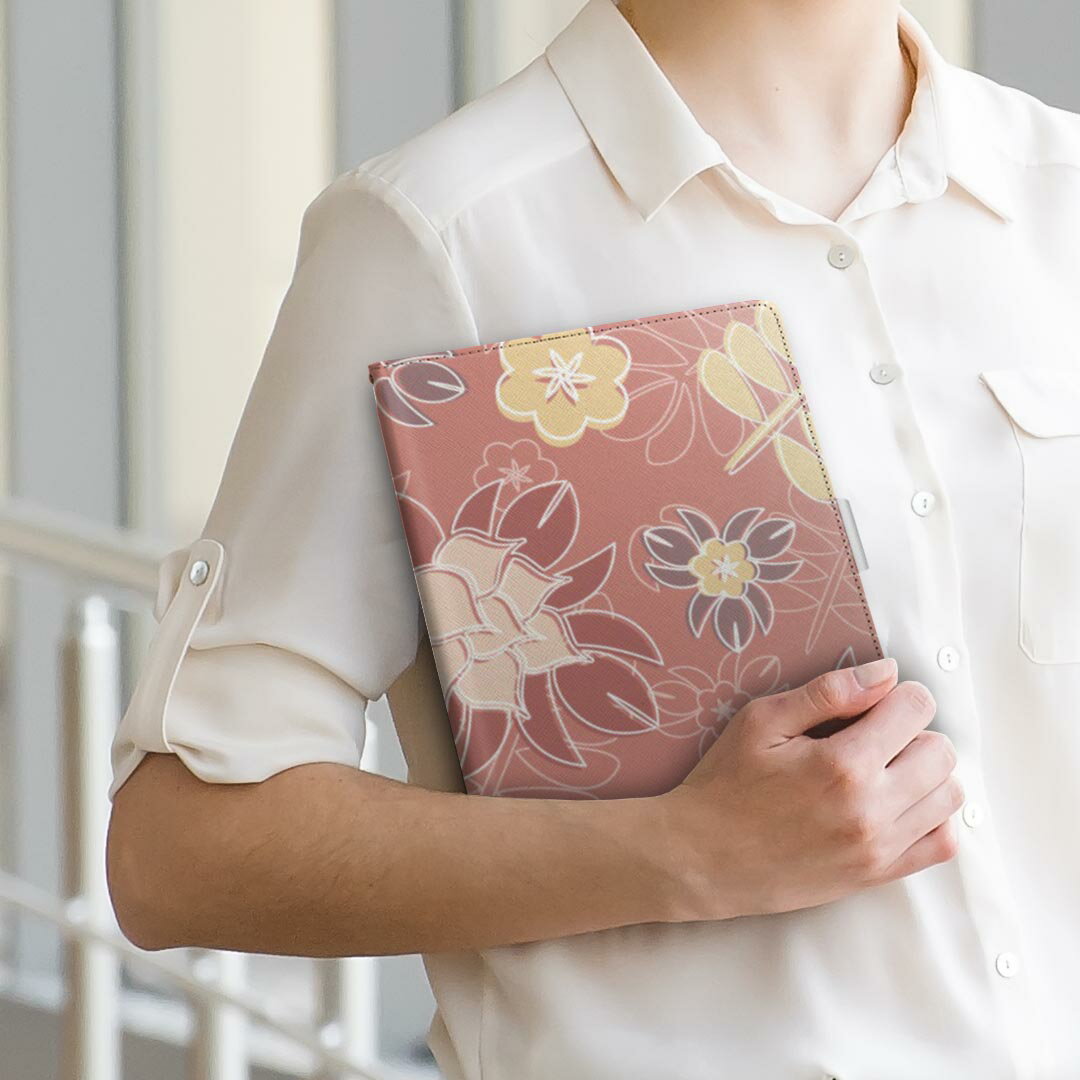 Qua tab PX LGエレクトロニクス quatabpx Mサイズ 手帳型 タブレットケース カバー 全機種対応有り レザー フリップ ダイアリー 二つ折り 革 000742 ピンク　花