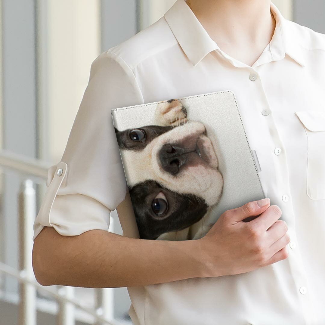 Lenovo TAB2 lenovo レノボ softbank ソフトバンク lenovotab2 Mサイズ 手帳型 タブレットケース カバー 全機種対応有り レザー フリップ ダイアリー 二つ折り 革 000889 犬　フレンチブルドック